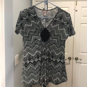 Black, grey and white blouse